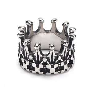 Detailed macro view of vintage gothic crown ring with oxidized silver finish details