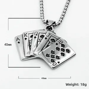 Vintage hip hop poker flush pendant necklace in stainless steel, size 40mm x 44mm