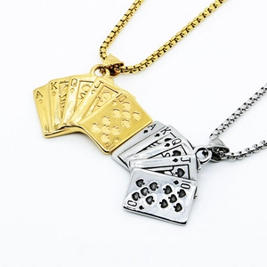 Hip Hop Titanium Stainless Steel Royal Flush Poker Card Pendant Necklace For Men Street Punk Trendy Jewelry Gift