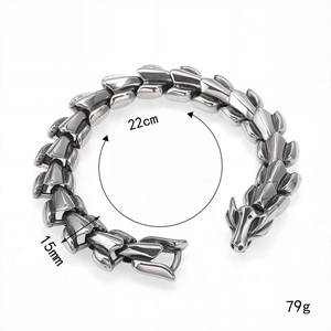 Pulsera punk para hombre de acero inoxidable, diseño de hueso de dragón, plata, 22cm