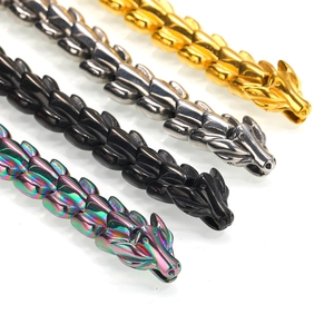Pulseras de acero estilo punk de hueso de dragón en oro, plata, negro y multicolor