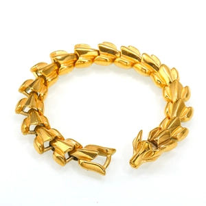 Pulsera de cadena de acero inoxidable dorado estilo punk con cierre de cabeza de dragón