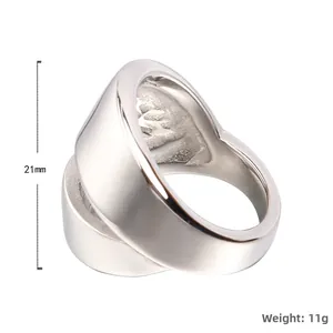 Polished silver titanium steel bottle opener ring with double layered wrap design, 21mm height