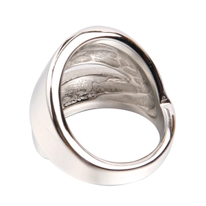 Minimalist silver wide stainless steel ring with unique inner rock texture and polished finish