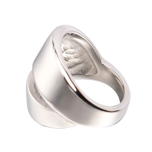 Polished silver titanium steel bottle opener ring with minimalist double-layered design