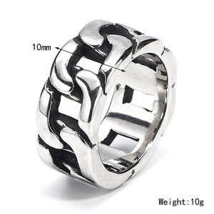 10mm breiter Edelstahl-Motorradkettenring im Retro-Punk-Stil mit antikem Silberfinish