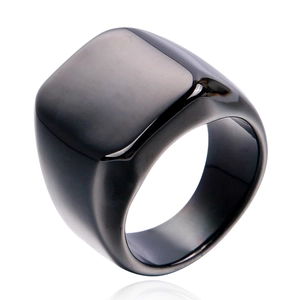 Anillo de sello cuadrado en acero inoxidable negro pulido con acabado de espejo