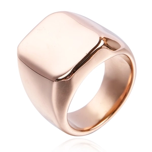 Anillo de sello cuadrado pulido en acero inoxidable oro rosa con diseño plano minimalista