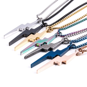 Titanium Steel Lightning Bolt Pendant Necklace Hip Hop Punk Style Polished Metal Jewelry For Men Women Daily Wear Accessorize