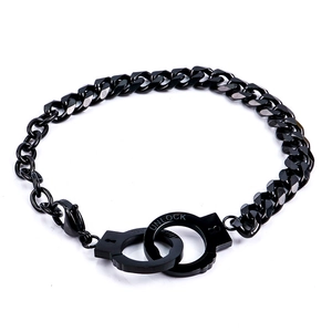 Matte black stainless steel handcuff bracelet with UNLOCK engraving in punk style