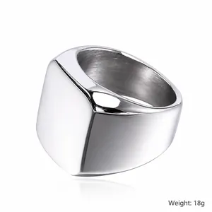 Anillo de sello para hombre en acero de titanio pulido, cuadrado, 18mm ancho y 18g peso