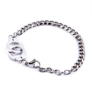 Silver stainless steel handcuff link bracelet with UNLOCK and PUT DOWN engraving