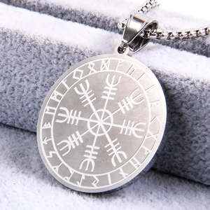 Viking Vegvisir Compass Rune Pendant Necklace For Men Women Titanium Steel Nordic Mythology Round Coin Amulet Jewelry With Box Chain