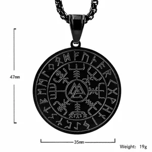 Vintage Viking Vegvisir compass stainless steel pendant necklace for men in black gunmetal