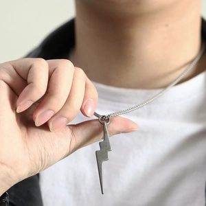 Hip hop lightning bolt pendant in vintage silver finish on a stainless steel chain