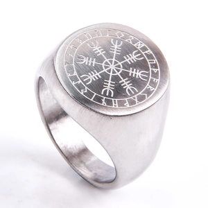 Bague chevalière boussole Viking Vegvisir vintage pour homme en acier brossé