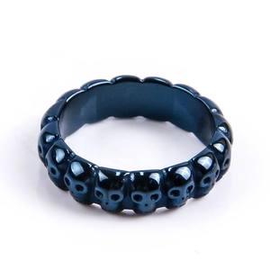 Anello vintage a teschio in acciaio inossidabile blu scuro con design a fascia gotica