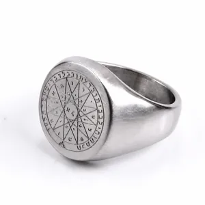 Vintage stainless steel compass signet ring for men with star engraving and weight specs