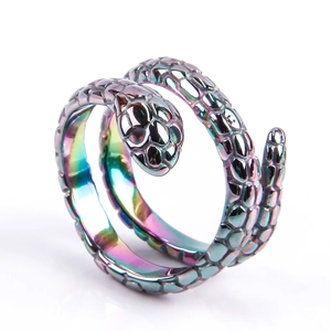 Rainbow plated stainless steel snake ring with detailed scales and wrap-around design