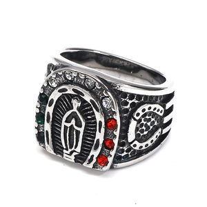 Vintage stainless steel ring with horseshoe design and colorful rhinestones for men