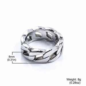 Punk style 8mm stainless steel cuban chain link ring for men and women in silver finish