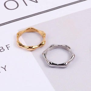 Minimalist Edelstahl Welle Ring Für Damen Unregelmäßige Bambusknoten Poliert Gold Silber Retro Mode Band Ring