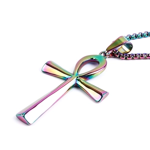 Regenbogenfarbene Ankh-Kreuz-Halskette aus Edelstahl mit Box-Kette im modernen Punk-Stil