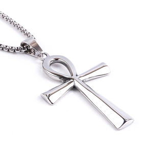 Polierter Ankh-Kreuz-Anhänger aus Edelstahl mit robuster Gliederkette für Herren