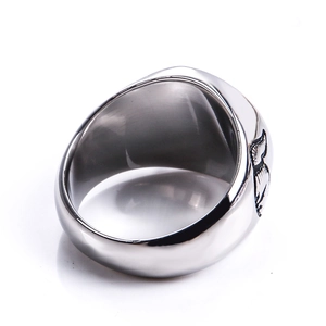 Polished Viking compass ring in stainless steel with detailed eagle wing engravings