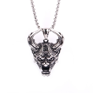 Retro Stainless Steel Hannya Mask Devil Pendant Necklace For Men Gothic Punk Ghost Head Jewelry Polished Demon Face Pendant