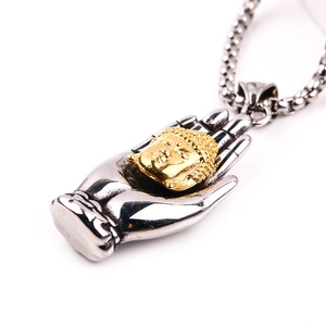 Vintage gold and silver Buddhist Buddha pendant necklace made of durable titanium steel