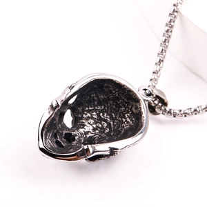Hip hop skull pendant necklace in antique silver stainless steel with box chain