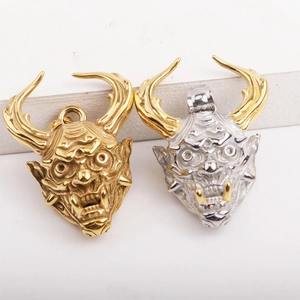 Vintage gothic demon mask pendants in gold and silver steel for men's hip hop jewelry