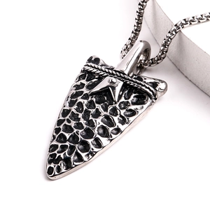 Mens stainless steel arrow pendant necklace with textured finish and durable bead chain