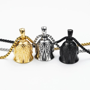 Vintage Stainless Steel Eagle Wing Bell Pendant Necklace Retro Punk Biker Guardian Bell Jewelry For Men Women Daily Accessory