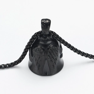 Black stainless steel bell necklace with eagle wings and box chain for men