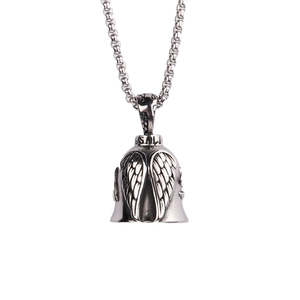 Vintage stainless steel eagle wing bell pendant necklace with rounded pearl chain link