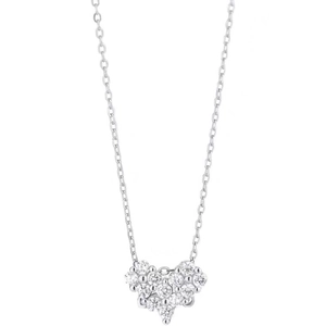 Collar de corazón de acero de titanio con pavé de circonitas en cadena de plata fina