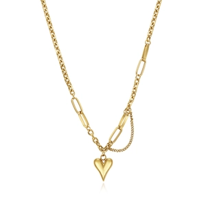 Elegante goldene Herzanhänger-Halskette mit asymmetrischer Büroklammer- und Gliederkette