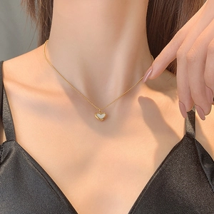 French Vintage Stainless Steel White Mother Of Artificial Pearl Heart Pendant Necklace And Bracelet Gold Plated Jewelry For Women