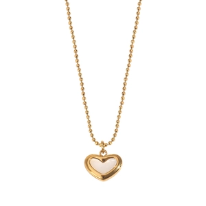 French vintage gold heart necklace with white mother of pearl inlay on ball chain