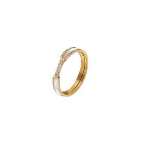 Eleganter Ring aus Roségold-Titan mit Muschel-Inlay und fünf kleinen Kristall-Akzenten