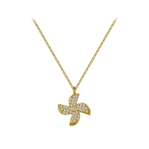 Rotating gold windmill necklace for women featuring sparkling white cubic zirconia