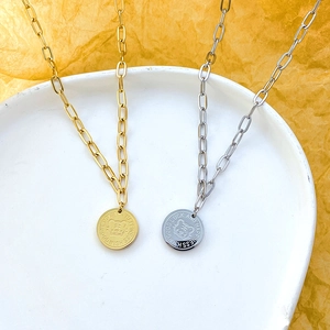 Damen Edelstahl Tiger Anhänger Halskette Gold Silber Galvanisiert Büroklammerkette Runde Münze Glücksbringer Schmuck Geschenk