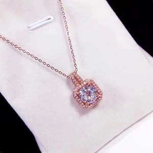Elegant rose gold square halo pendant necklace with a brilliant round-cut center zircon