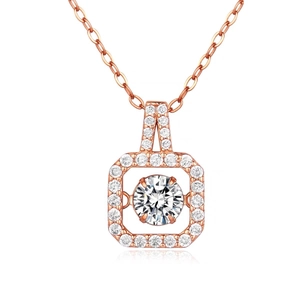 Elegant rose gold necklace featuring a floating round zircon in a square halo frame