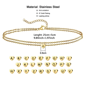 Stainless Steel Double Layer Heart Initial Bracelet For Women Gold Silver Vacuum Plating Alphabet Letter Charm Anklet Jewelry Gift