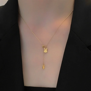 Cute Rabbit Carrot Titanium Steel Necklace For Women Gold Plated Dainty Bunny Pendant Clavicle Chain Fashion Jewelry Gift