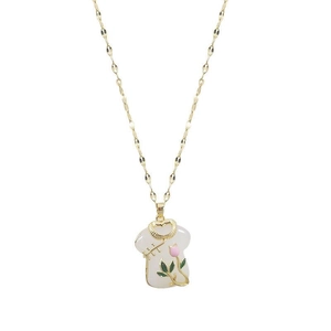 Collana con pendente cheongsam in finta giada bianca con decorazione a tulipano rosa