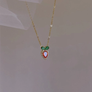 Titanium Steel Carrot Pendant Necklace Sweet Rhinestone Clavicle Chain Jewelry For Women Gift